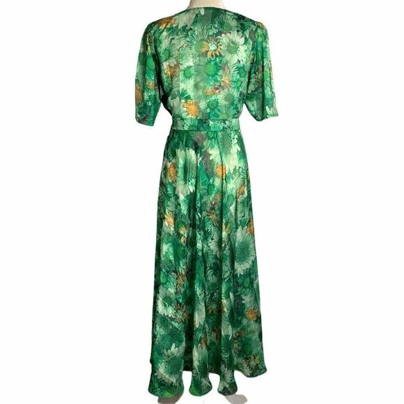 Vintage Floral Maxi Dress M Green Square Neck - Picture 8 of 8